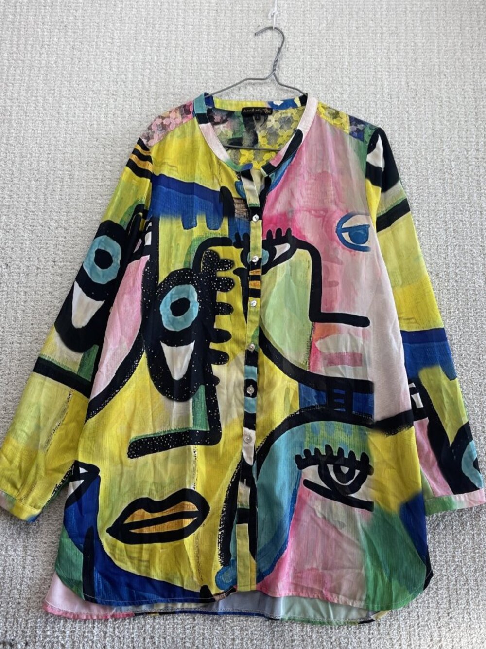 Jane & John Artsy Button Blouse Fairycore Boho Lace Picasso Flowy Wom Sz L Alt